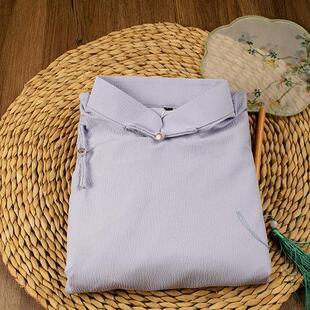 古法平裁旗袍全开襟倒大袖长袖长款日常新中式连衣裙