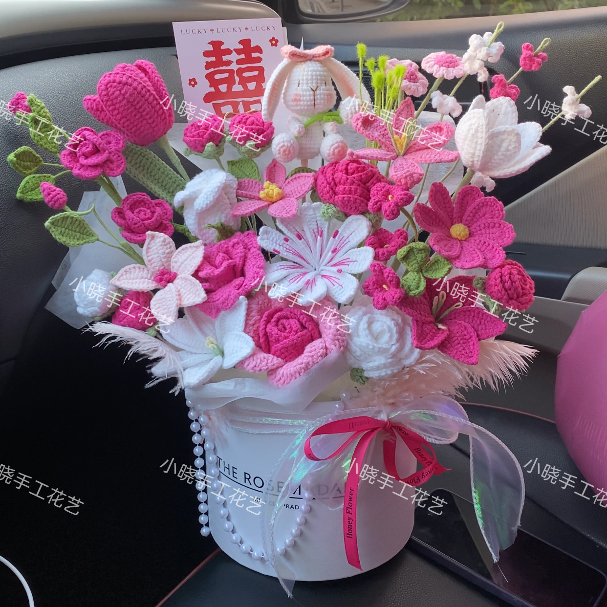 纯手工钩织抱抱桶 生日花束新婚乔迁抱抱桶 送闺密长辈老师礼物