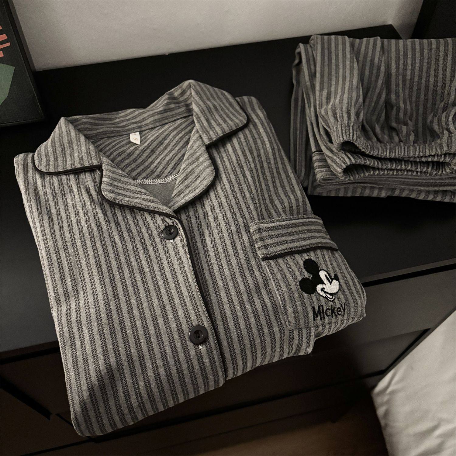 ins日系条纹米奇男女睡衣纯棉休闲长袖长裤春秋季情侣家居服套装,女士内衣/男士内衣/家居服,睡衣/家居服套装,淘宝优惠券,粉丝福利购,淘宝优惠卷