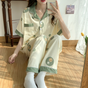 长裤 大码 短袖 睡衣女200斤夏季 胖女孩家居服加肥加大 胖MM宽松开衫