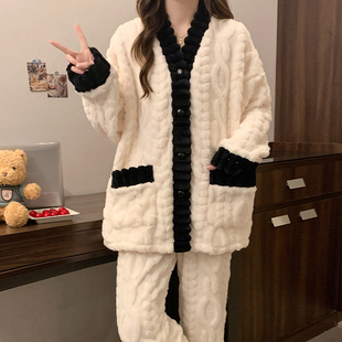 珊瑚绒睡衣女款冬季加绒加厚简约高级感2025新款秋冬可外穿家居服