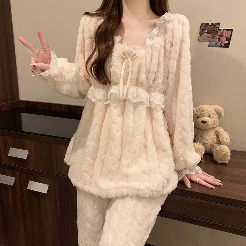 睡衣女冬季珊瑚绒加绒加厚法兰绒