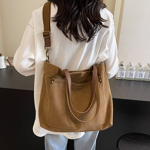 简约时尚大容量女单肩包超火ins春秋新款百搭包包小众帆布托特包