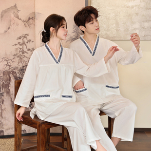 白色长款桑拿按摩服套装男女情侣家居服睡衣套装洗浴中心浴服高档