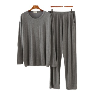 套装 休闲宽松加大码 长袖 中青年薄款 家居服 长裤 春秋莫代尔睡衣男士