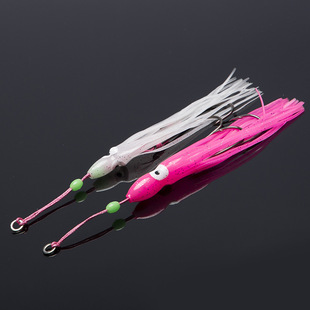 跨境夜光路亚章鱼软饵 双色带鱼钩鱼饵 粉红色海钓鱿鱼饵现货批发