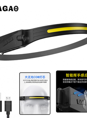 感应COB硅胶头灯户外骑行灯USB充电夜夜钓跑步灯LED头灯1200毫安