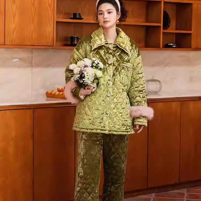 大码微胖高级保暖珊瑚绒长袖睡衣