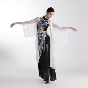 古典舞舞蹈服长款纱衣白色国风爵士舞飘逸练功服开叉裙套装表演裙