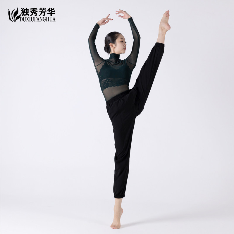 舞蹈高弹网纱上衣性感透视