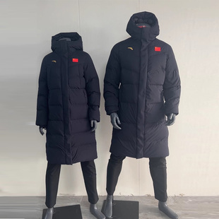 安踏赞助国家队运动羽绒服2025冬季长款连帽保暖防寒大衣长款羽绒