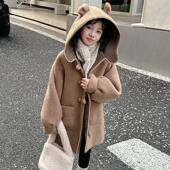 韩版 女童毛呢大衣外套秋冬装 中长款 童装 呢子女孩加绒上衣 2025新款