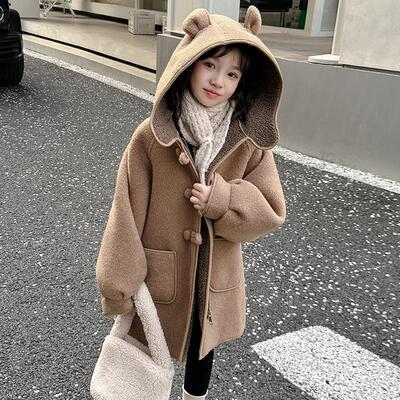 加厚呢子大衣连帽中长款毛呢外套