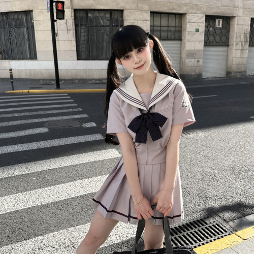 车厘子jk【小熊猫】原创日系学院风紫色收腰水手服上衣百褶裙套装