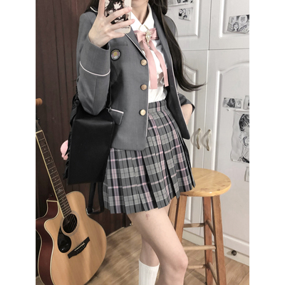 车厘子jk【水原道】原创制服女灰粉韩式西服外套新款收腰显瘦西装