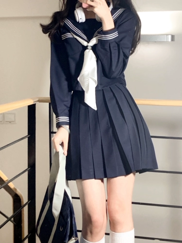 Японская школьная юбка, лонгслив, базовая униформа, комплект