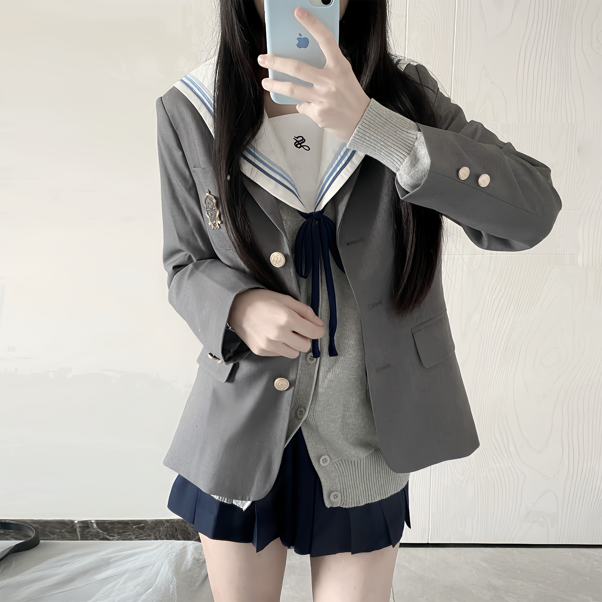 车厘子jk原创水蓝色水手服套装女春季新款学院风制服西服毛衣外套 女装/女士精品 时尚套装 原图主图