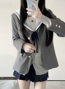 车厘子jk原创水蓝色水手服套装女春季新款学院风制服西服毛衣外套