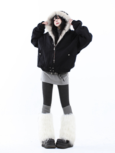 咖喱人美式座山雕毛领加绒加厚棉服夹克男女冬季工装外套