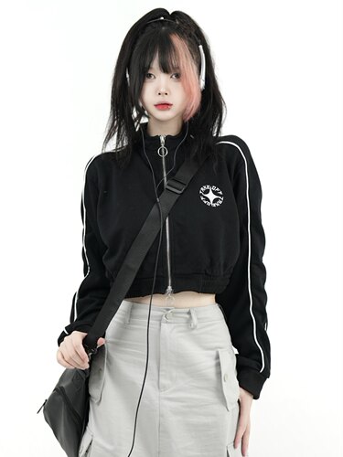 Takeoff咖喱正肩短外套女修身学院风休闲立领上衣秋2022拉链开衫 - 封面