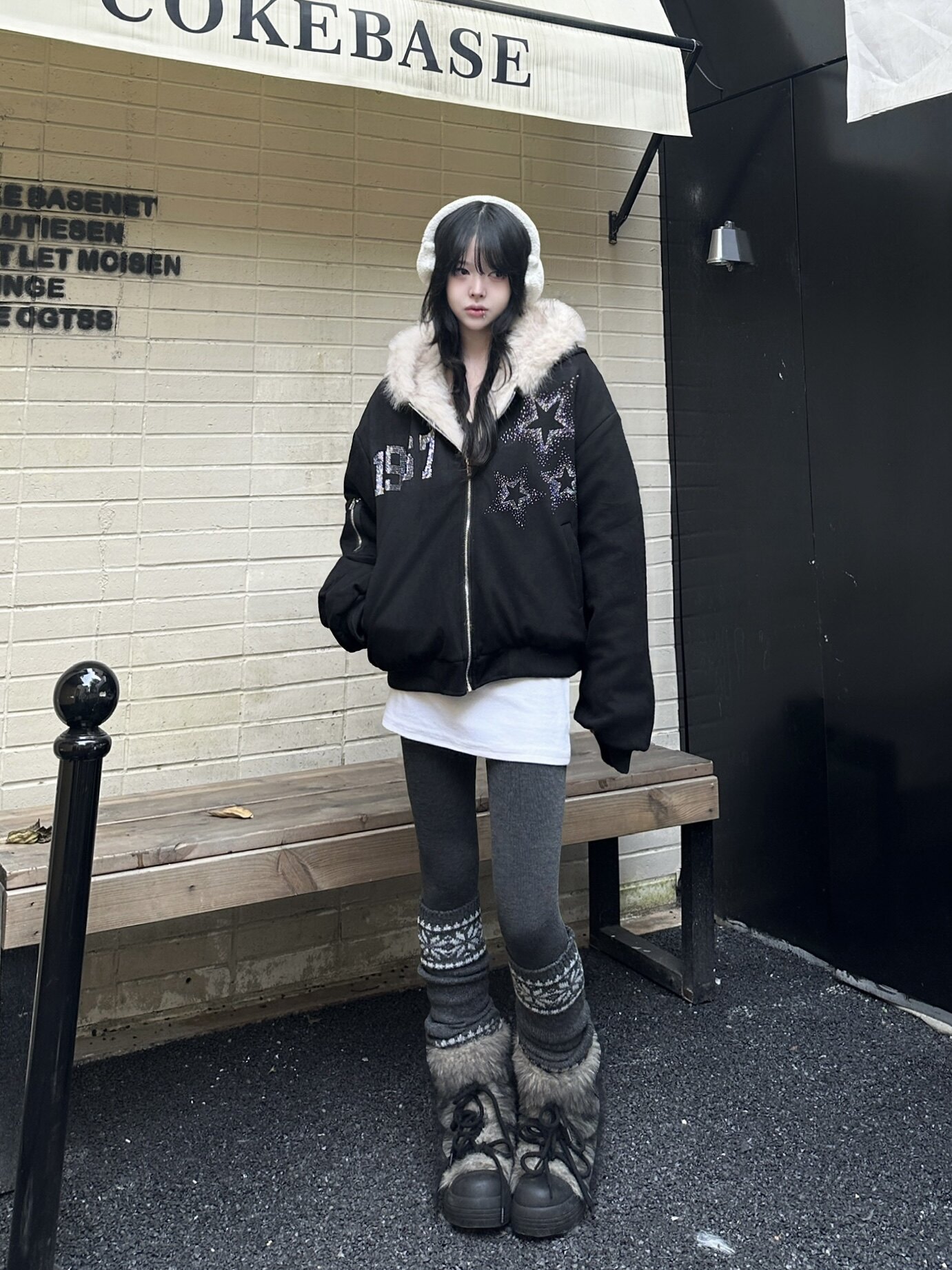 咖喱人美式复古麂皮绒加棉毛领熊耳外套烫钻星星座山雕棉服潮男女