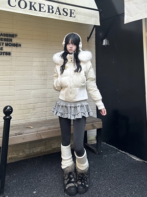 咖喱人原创冬季美式复古毛领连帽面包服收腰加厚短款外套2025新款