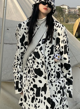 Takeoff咖喱人春新款奶牛西装外套垫肩宽松显瘦男女日韩街头潮