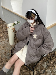 咖喱人2024美式复古星星棉服立领加厚情侣面包服冬棉衣外套男女潮