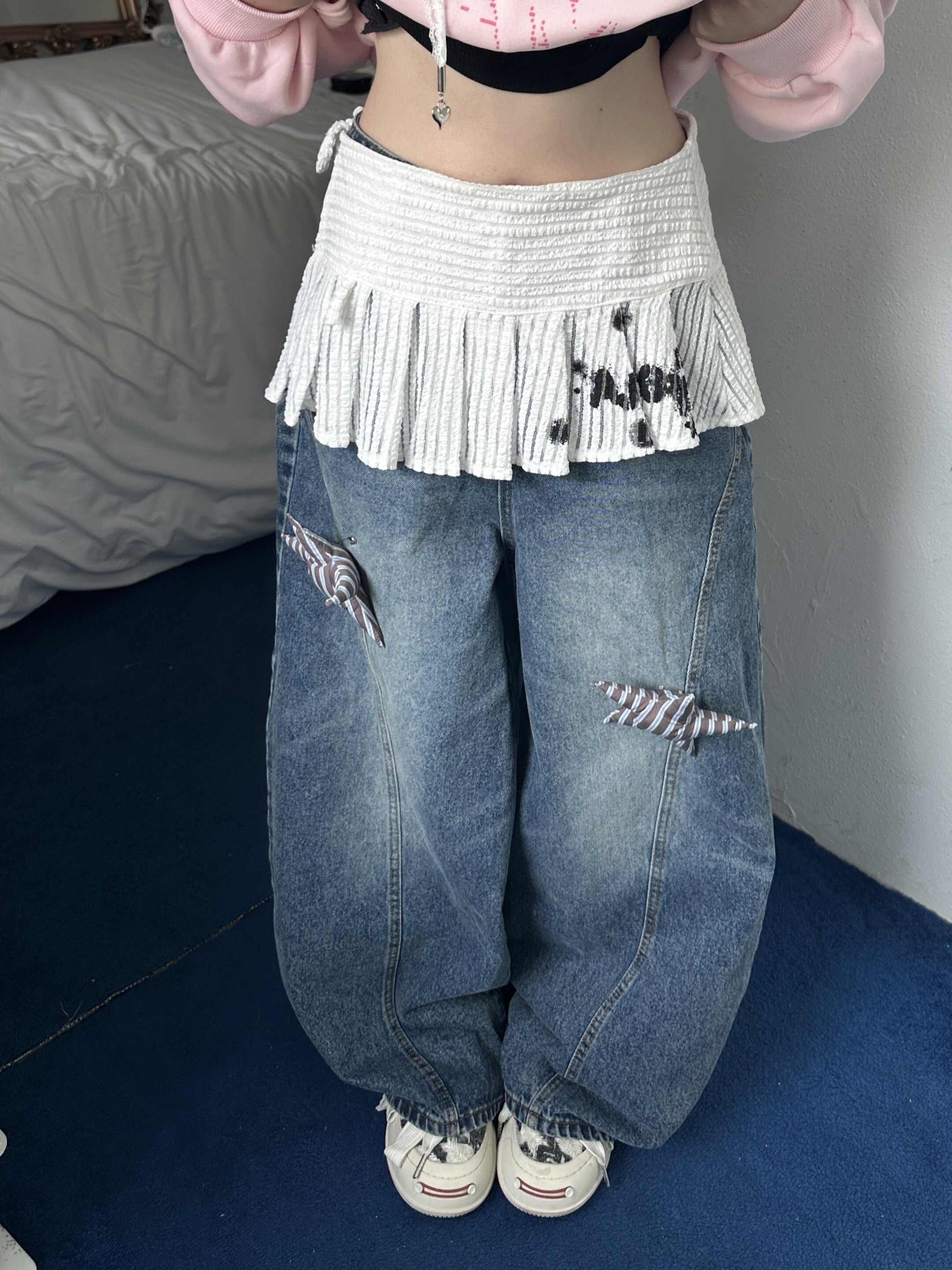 咖喱人 蕾丝印花百褶裙摆叠穿半裙y2k百搭小众设计感屁帘美式复古