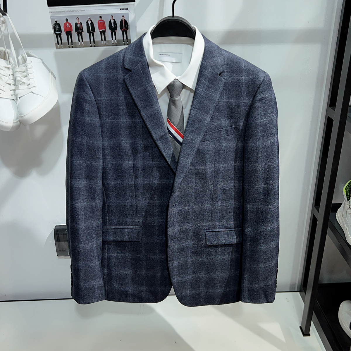 G男装商务正装格纹西服青年修身