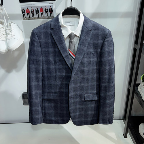 G男装商务正装格纹西服青年修身