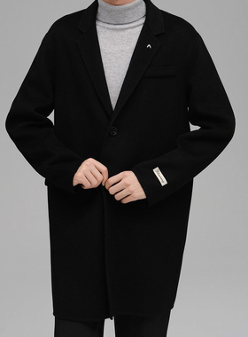 柜1999[G]男装长款双面呢大衣男 81绵羊毛 商务休闲毛呢外套6001I