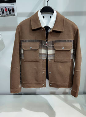 [商场同款]G家男装双面羊毛呢夹克男棋盘格拼接翻领工装外套1013J