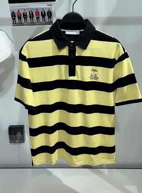 [G]男装短袖条纹POLO衫2025夏季男女同款通勤宽松翻领T恤衫4505D