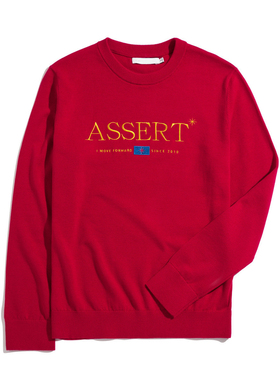 商场款！G家男装红色圆领针织衫24春季男士个性字母刺绣套头毛衣