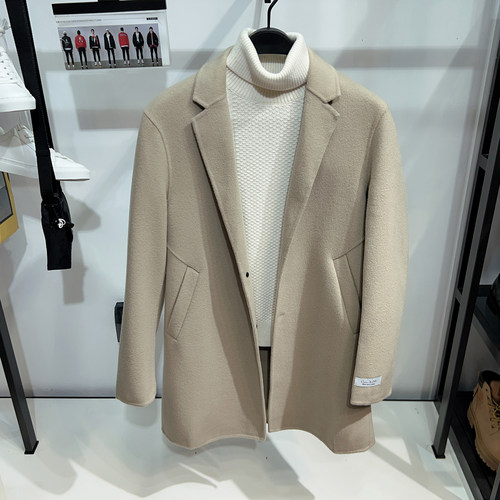 G男装山羊绒+绵羊毛卡其色大衣