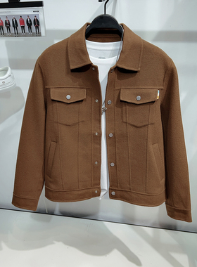 柜1699[G]通勤男装双面羊毛呢刺绣夹克宽松翻领工装毛呢外套1001K