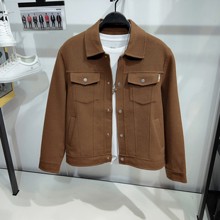 双面羊毛呢刺绣夹克宽松翻领工装 通勤男装 毛呢外套1001K 柜1699