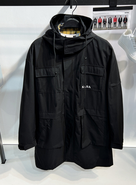 柜1599[商场同款]G家男装可拆卸连帽黑色中长款刺绣风衣外套8277E