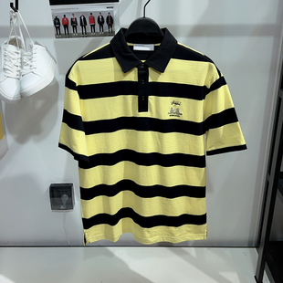 [G]男装短袖条纹POLO衫夏季男女同款通勤宽松翻领T恤衫4505D/A10