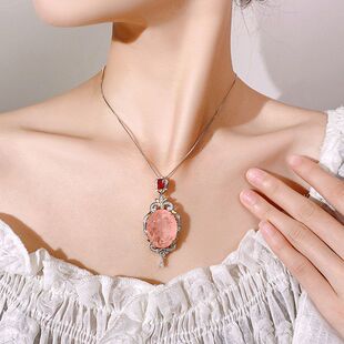时尚 奢华复古 首饰珠宝饰品项链摩根粉大蛋形吊坠女款 新款