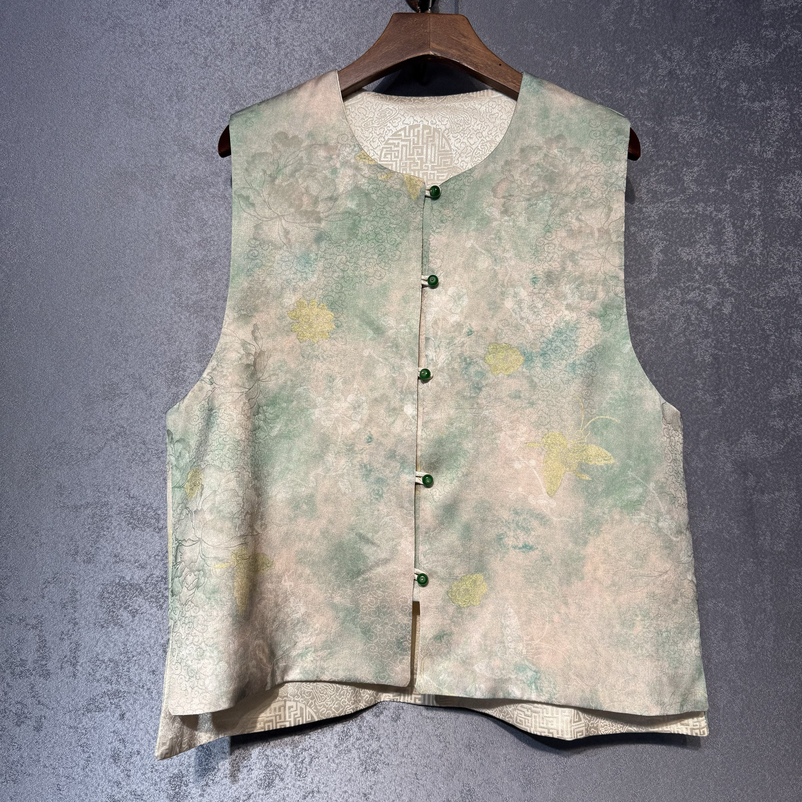 新中式国风人丝宋锦提花马甲女2025春季新款两面穿唐装坎肩马夹