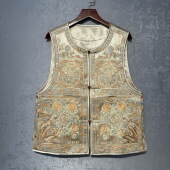 坎肩马甲 醋酸重工刺绣复古马夹背心女国风无袖 碧春瑶 春新中式