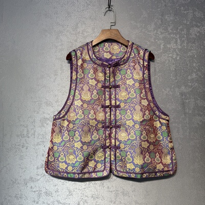 2025新款女款新中式国风女装串枝葫芦古蜀锦提花幻彩偏光坎肩马甲