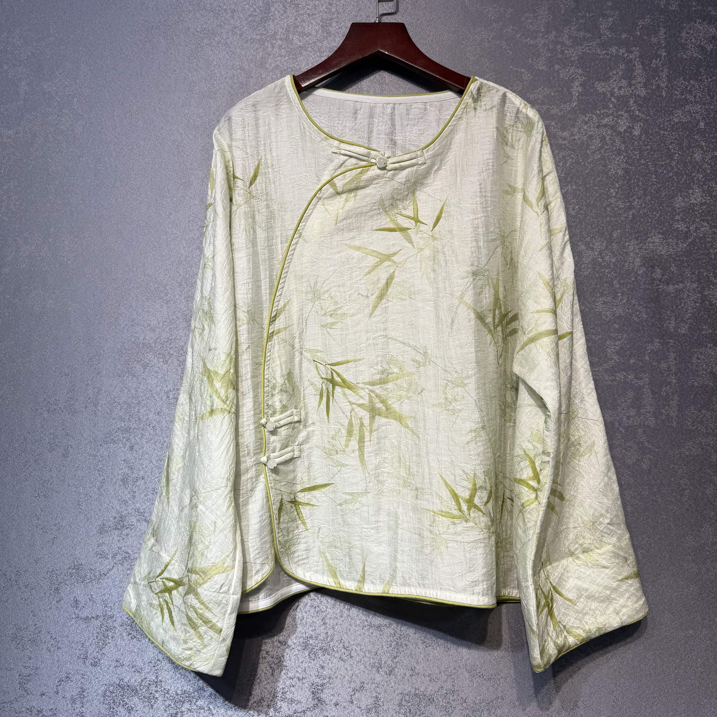 2025春夏新款【绿竹】苎麻新中式国风印花盘扣上衣百搭衬衫女