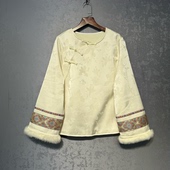 新中式 轻国风冬季 加厚绒真丝提花斜襟圆领兔毛打底百搭外穿女衬衣