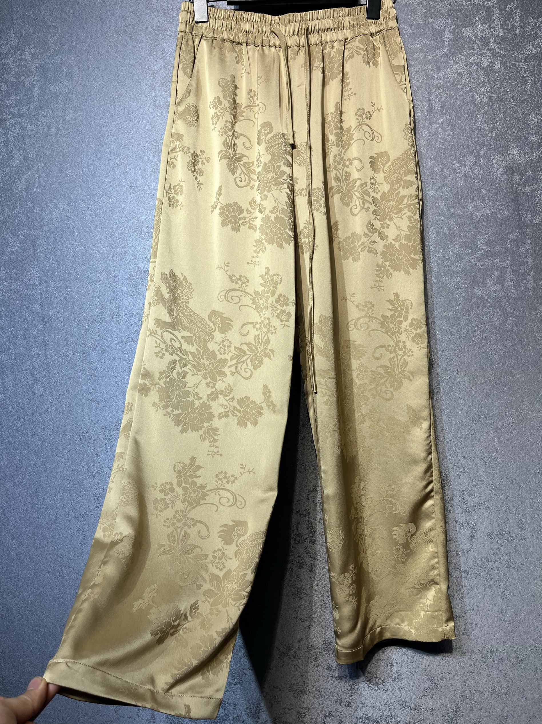新中式国风长裤真丝提花精品女裤年轻气质女百搭不挑人直筒长裤女