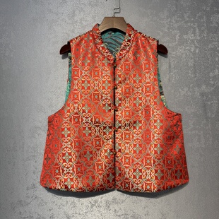 新中式国风织锦提花马甲女立领盘扣轻奢百搭显瘦中式马夹2026春季