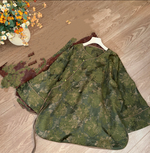 老钱风高级感新中式提花衬衫2026秋季新款禅意风宽松阔袖茶服上衣