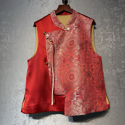 新中式国风【望山色】过年战袍重磅宋锦真丝马甲女外穿坎肩早春款
